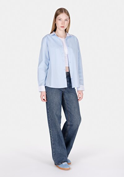 Image de Chemise À Manches Longues Bleu Regular Fit Rayé Popeline Femme