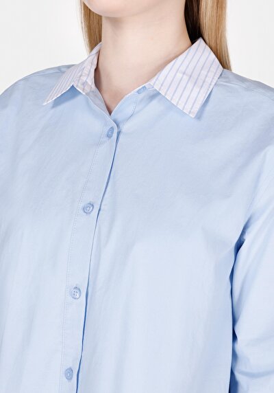 Image de Chemise À Manches Longues Bleu Regular Fit Rayé Popeline Femme