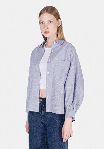 Image de Chemise À Manches Longues Bleu Relaxed Fit Rayé Uni Femme