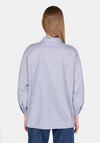 Image de Chemise À Manches Longues Bleu Relaxed Fit Rayé Uni Femme