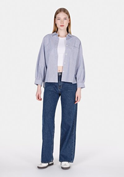 Image de Chemise À Manches Longues Bleu Relaxed Fit Rayé Uni Femme