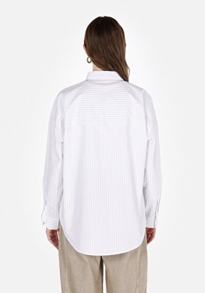 Image de Chemise À Manches Longues Blanc Regular Fit Rayé Popeline Femme