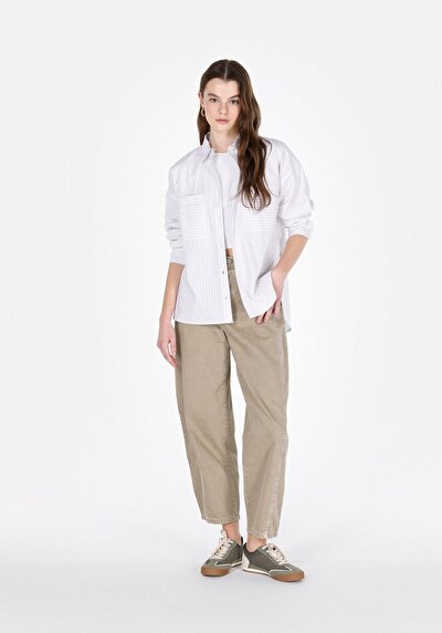 Image de Chemise À Manches Longues Blanc Regular Fit Rayé Popeline Femme