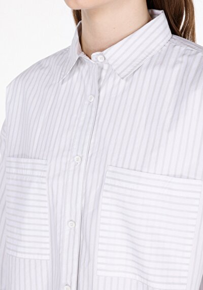 Image de Chemise À Manches Longues Blanc Regular Fit Rayé Popeline Femme