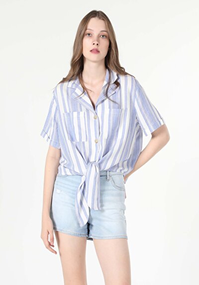 Image de Chemise À Manches Courtes Bleu Regular Fit Femme