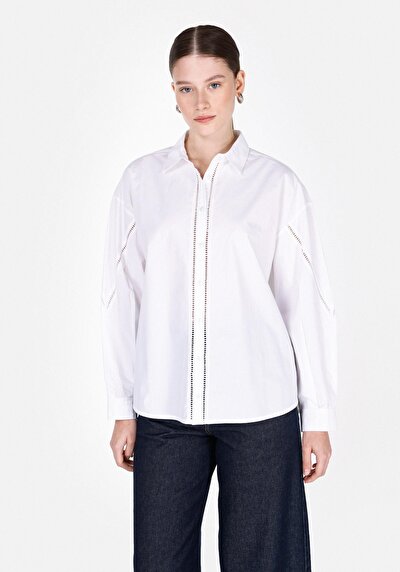 Image de Chemise À Manches Longues Blanc Regular Fit Droit Popeline Femme