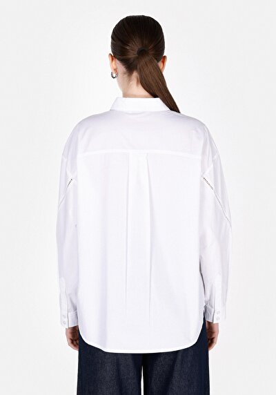 Image de Chemise À Manches Longues Blanc Regular Fit Droit Popeline Femme
