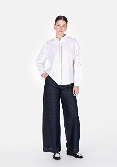 Image de Chemise À Manches Longues Blanc Regular Fit Droit Popeline Femme