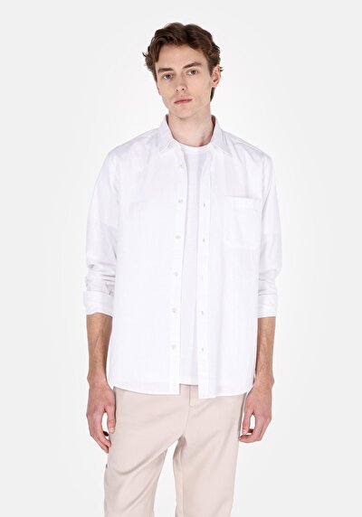 Image de Chemise À Manches Longues Blanc Regular Fit Droit Popeline Homme