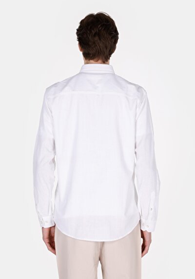 Image de Chemise À Manches Longues Blanc Regular Fit Droit Popeline Homme