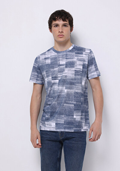 Afficher les détails de T-shirt À Manches Courtes Bleu Regular Fit Imprimé Homme