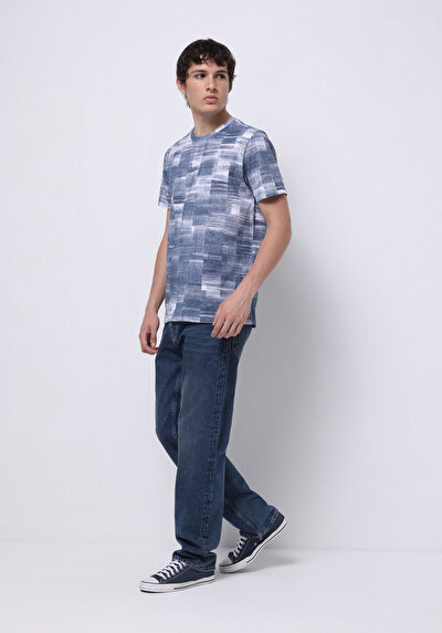 Image de T-shirt À Manches Courtes Bleu Regular Fit Imprimé Homme