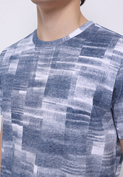 Afficher les détails de T-shirt À Manches Courtes Bleu Regular Fit Imprimé Homme