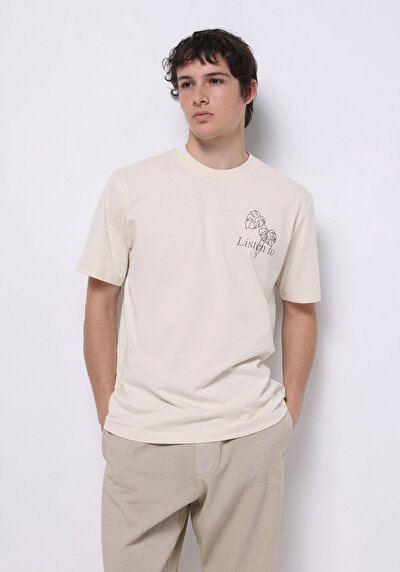 Image de T-shirt À Manches Courtes Beige Comfort Fit Droit Homme