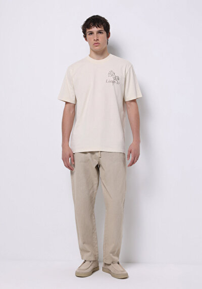 Image de T-shirt À Manches Courtes Beige Comfort Fit Droit Homme