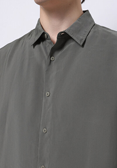 Image de Chemise À Manches Longues Kaki Comfort Fit Droit Sergé Homme