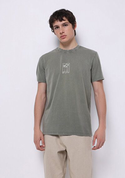 Image de T-shirt À Manches Courtes Kaki Regular Fit Droit Homme