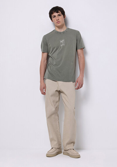Image de T-shirt À Manches Courtes Kaki Regular Fit Droit Homme
