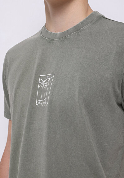 Image de T-shirt À Manches Courtes Kaki Regular Fit Droit Homme