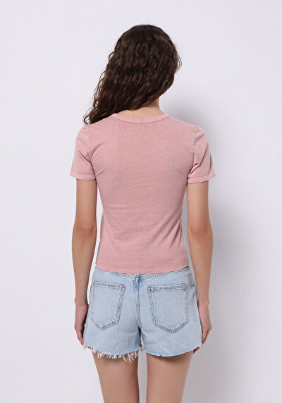 Image de T-shirt À Manches Courtes Rose Slim Fit Imprimé Femme