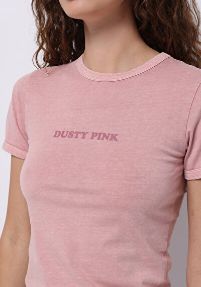 Image de T-shirt À Manches Courtes Rose Slim Fit Imprimé Femme