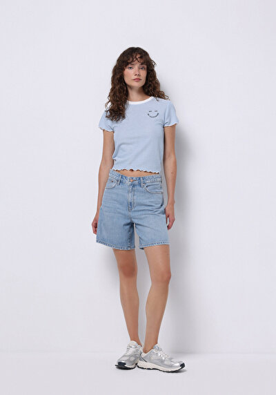 Image de T-shirt À Manches Courtes Bleu Slim Fit Rayé Femme