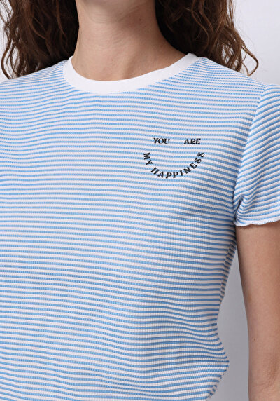 Image de T-shirt À Manches Courtes Bleu Slim Fit Rayé Femme