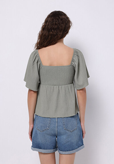 Image de Blouse À Manches Courtes Kaki Regular Fit Manches Courtes Femme