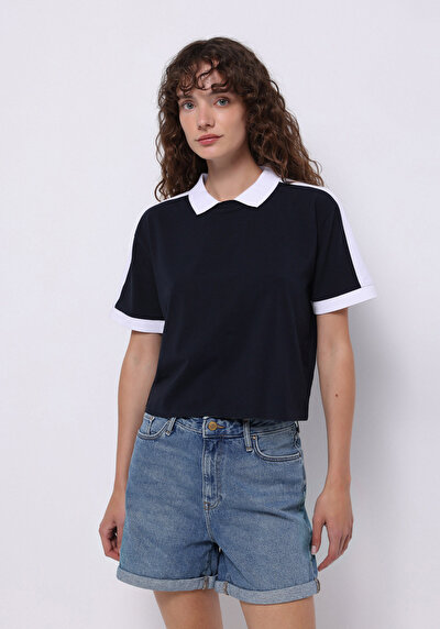 Image de Chemise Polo À Manches Courtes Marine Droit Regular Fit Femme