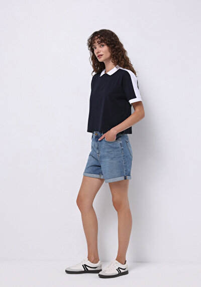 Image de Chemise Polo À Manches Courtes Marine Droit Regular Fit Femme