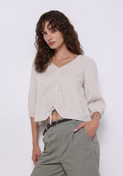 Image de Chemisier À Manches Longues Beige Regular Fit Femme