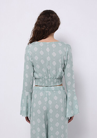 Afficher les détails de Chemisier À Manches Longues Vert Slim Fit Femme