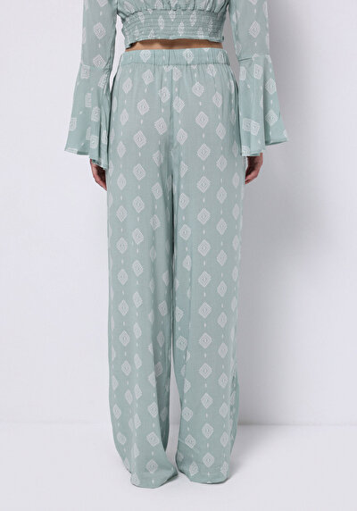 Image de Pantalon Vert Wide Leg High Rise En Uni Regular Fit Femme