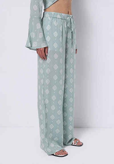 Image de Pantalon Vert Wide Leg High Rise En Uni Regular Fit Femme