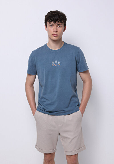 Image de T-shirt À Manches Courtes Bleu Regular Fit Droit Homme