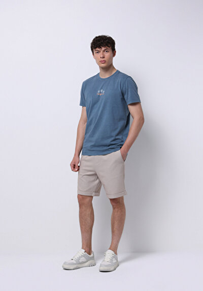 Image de T-shirt À Manches Courtes Bleu Regular Fit Droit Homme