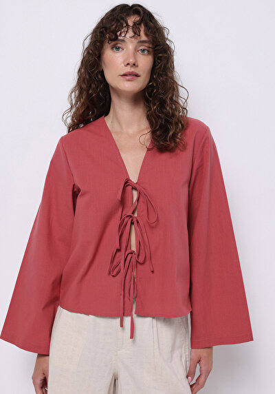 Image de Chemisier À Manches Longues Rose Regular Fit Femme