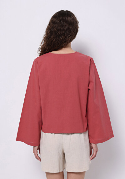 Image de Chemisier À Manches Longues Rose Regular Fit Femme