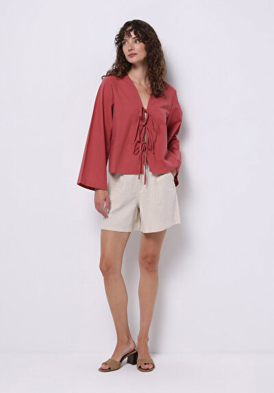 Image de Chemisier À Manches Longues Rose Regular Fit Femme