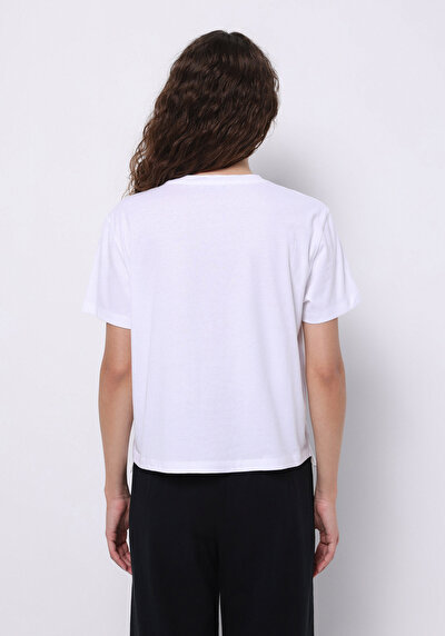 Image de T-shirt À Manches Courtes Blanc Regular Fit Droit Femme