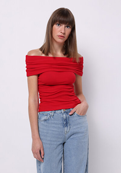 Image de Blouse À Manches Courtes Rouge Slim Fit Sans Manches Femme