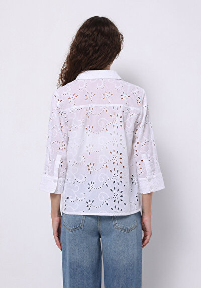 Image de Chemise À Manches Longues Blanc Regular Fit Brodé Uni Femme