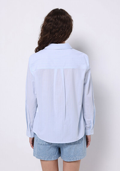Image de Chemise À Manches Longues Bleu Regular Fit Rayé Uni Femme