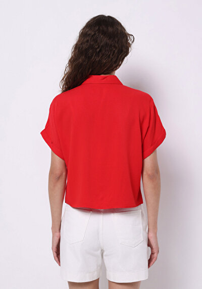 Image de Chemise À Manches Courtes Rouge Droit Regular Fit Femme