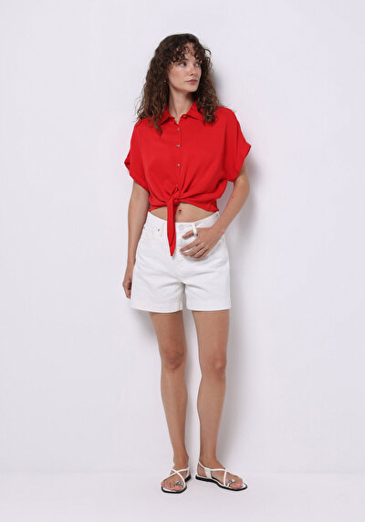 Image de Chemise À Manches Courtes Rouge Droit Regular Fit Femme