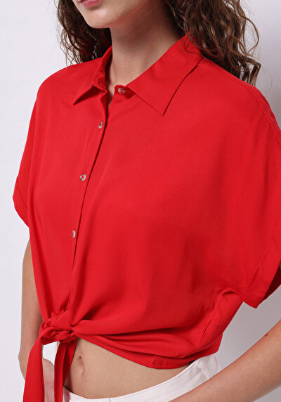 Image de Chemise À Manches Courtes Rouge Droit Regular Fit Femme