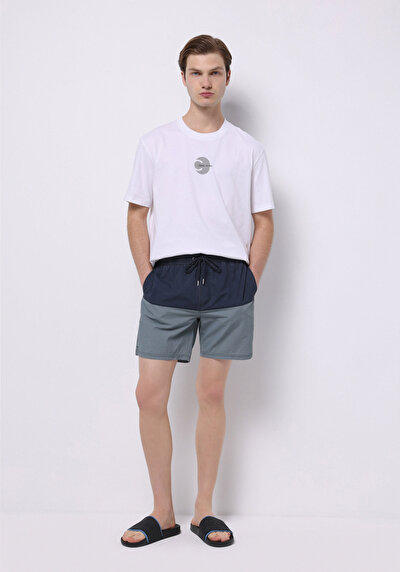 Image de Short De Bain Bleu Slim Fit Doublé Homme
