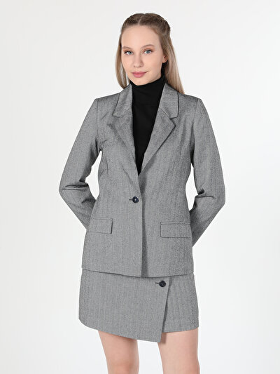 Veste Blazer Femme En Simili Cuir PU - Style Décontracté - Manches Longues, Boutonnage - Noir