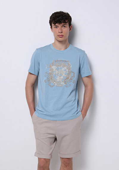 Image de T-shirt À Manches Courtes Bleu Regular Fit Droit Homme