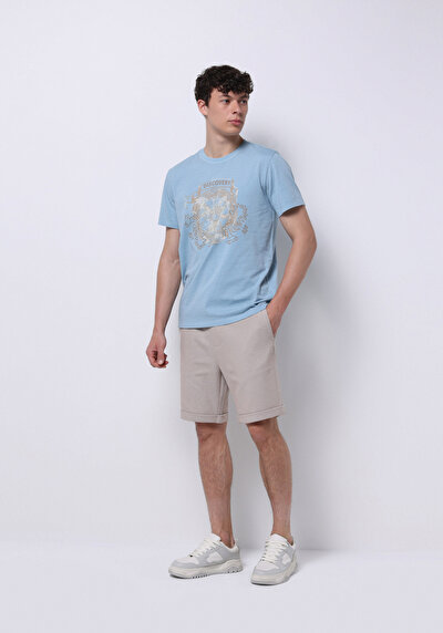 Image de T-shirt À Manches Courtes Bleu Regular Fit Droit Homme